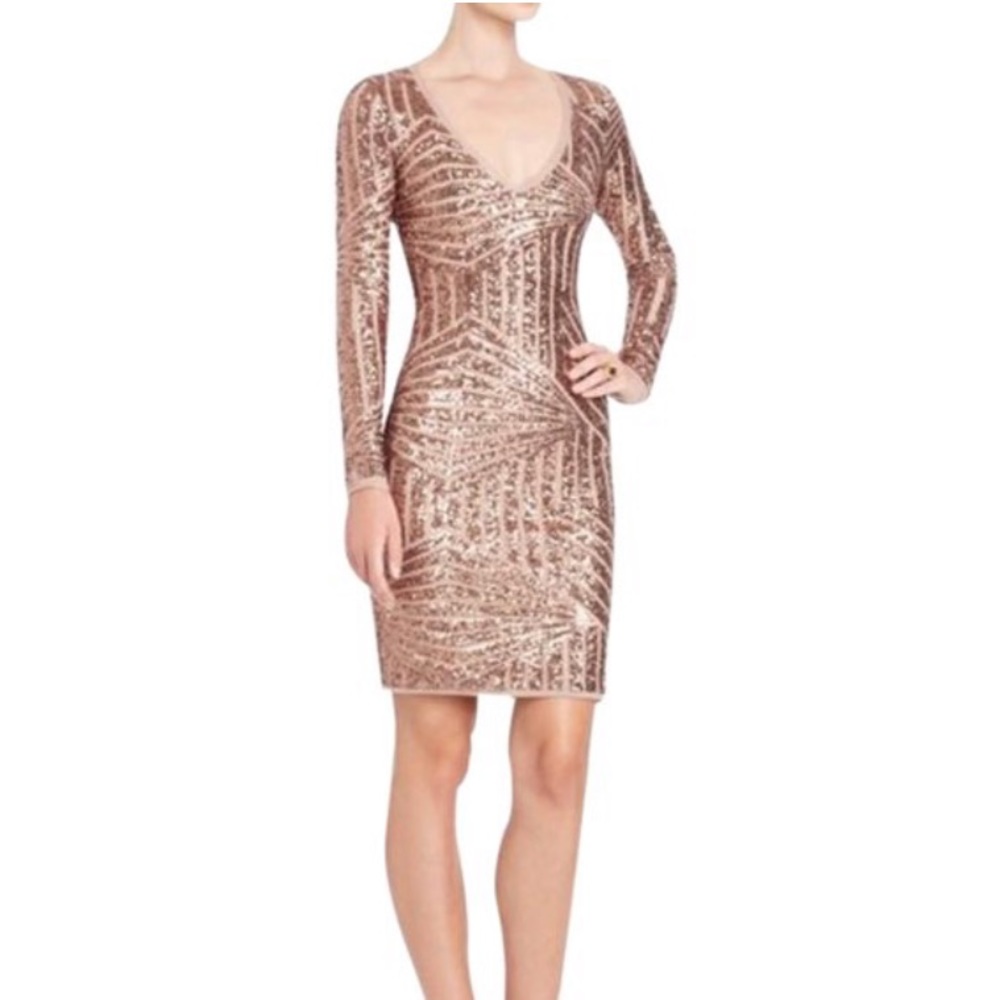 BCBG sequin rose gold night out dress